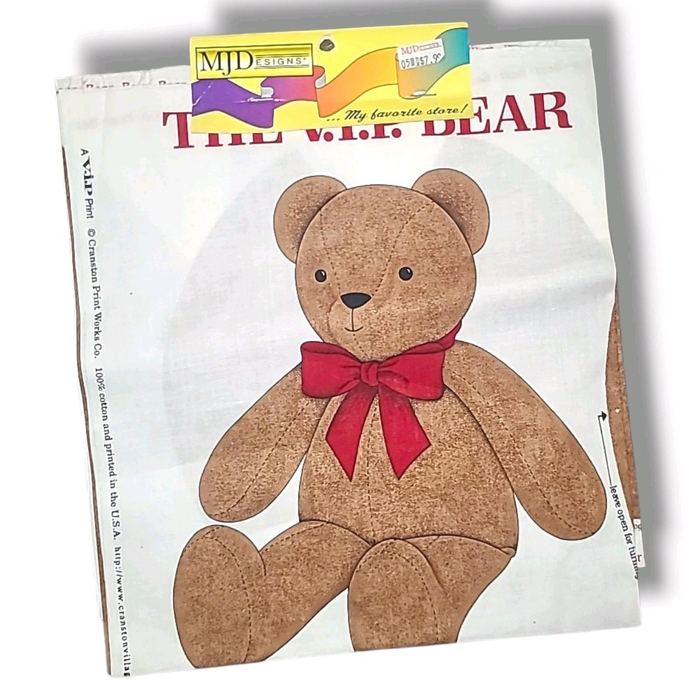 Vintage Cranston VIP Cut Sew‎ Teddy Bear Fabric Panel Stuffed Toy NOS